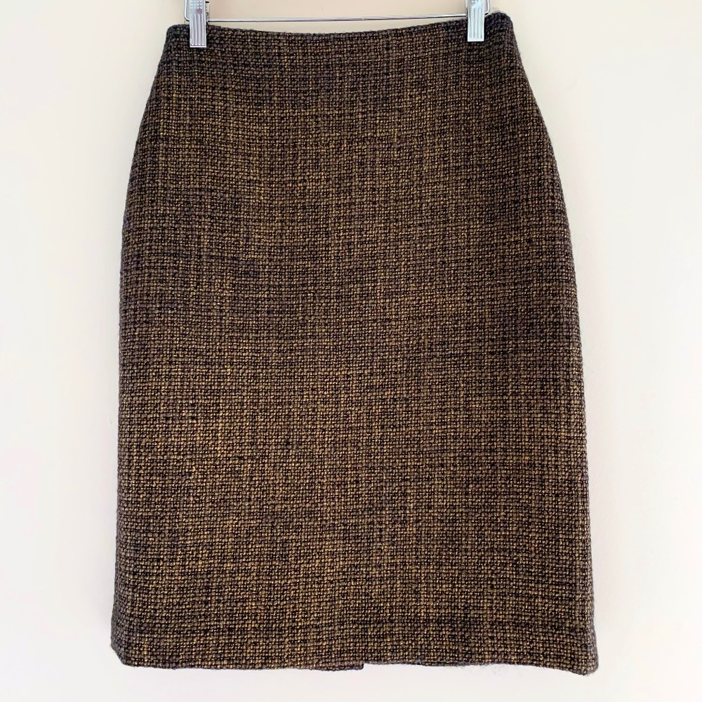 Talbots Wool Blend Gold Metallic High rise‎ Pencil Classic Effortless Skirt sz 6